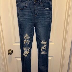 American Eagle Outfitters Blue Distressed Skinny Jeans X-Long